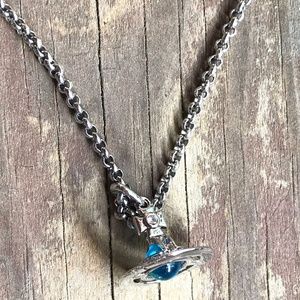 Vivienne Westwood Silver Blue Mini Orb 3D Necklace